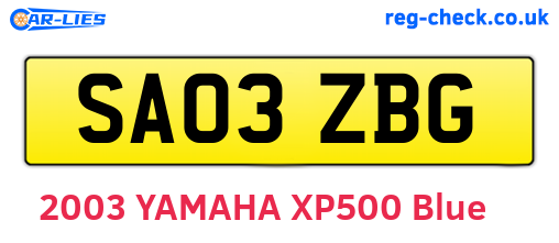 SA03ZBG are the vehicle registration plates.
