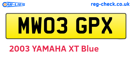MW03GPX are the vehicle registration plates.