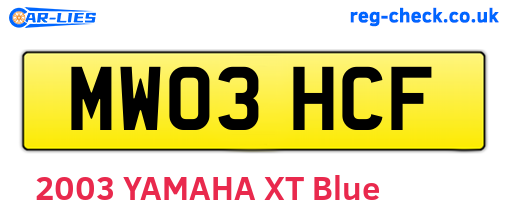 MW03HCF are the vehicle registration plates.