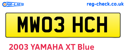 MW03HCH are the vehicle registration plates.