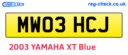 MW03HCJ are the vehicle registration plates.