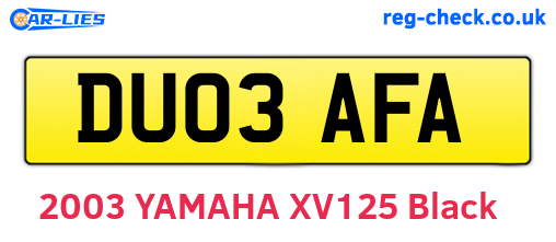 DU03AFA are the vehicle registration plates.