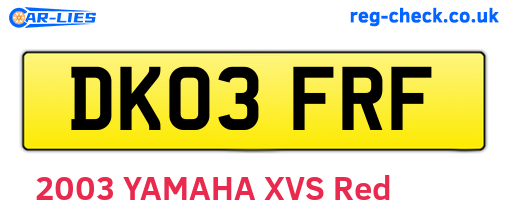 DK03FRF are the vehicle registration plates.
