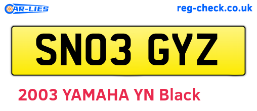 SN03GYZ are the vehicle registration plates.