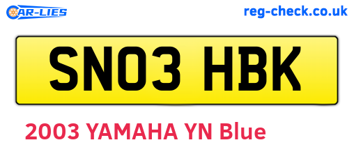SN03HBK are the vehicle registration plates.