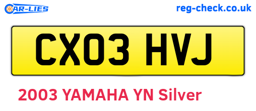 CX03HVJ are the vehicle registration plates.