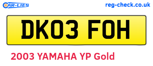 DK03FOH are the vehicle registration plates.
