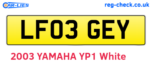 LF03GEY are the vehicle registration plates.