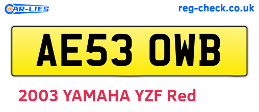 AE53OWB are the vehicle registration plates.