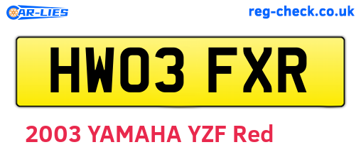HW03FXR are the vehicle registration plates.
