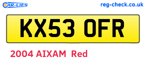 KX53OFR are the vehicle registration plates.