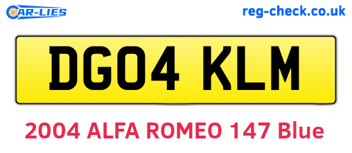 DG04KLM are the vehicle registration plates.