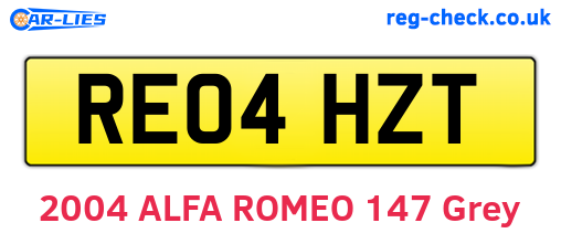 RE04HZT are the vehicle registration plates.