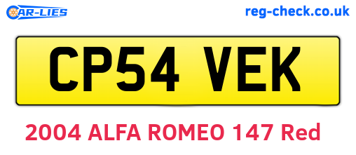 CP54VEK are the vehicle registration plates.