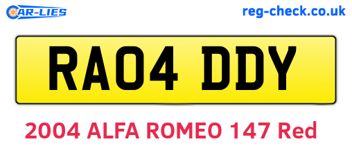 RA04DDY are the vehicle registration plates.
