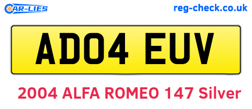 AD04EUV are the vehicle registration plates.