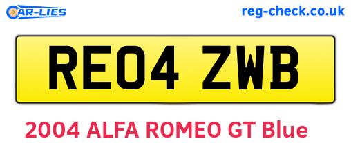 RE04ZWB are the vehicle registration plates.