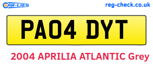 PA04DYT are the vehicle registration plates.