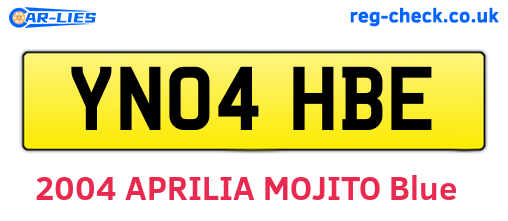 YN04HBE are the vehicle registration plates.