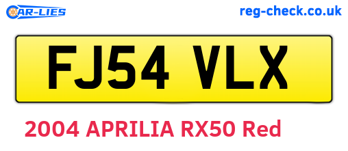 FJ54VLX are the vehicle registration plates.