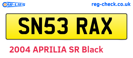 SN53RAX are the vehicle registration plates.