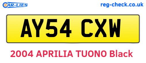 AY54CXW are the vehicle registration plates.
