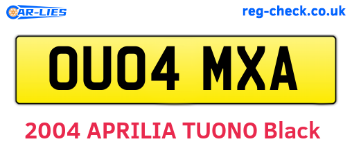 OU04MXA are the vehicle registration plates.