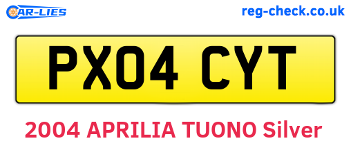 PX04CYT are the vehicle registration plates.