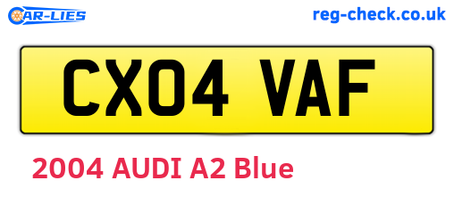 CX04VAF are the vehicle registration plates.