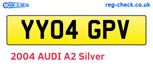YY04GPV are the vehicle registration plates.