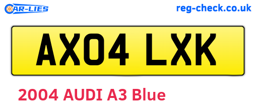 AX04LXK are the vehicle registration plates.