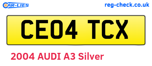 CE04TCX are the vehicle registration plates.