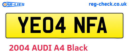 YE04NFA are the vehicle registration plates.