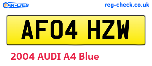 AF04HZW are the vehicle registration plates.