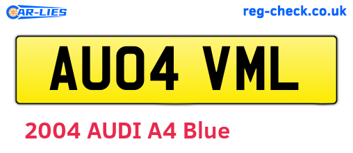 AU04VML are the vehicle registration plates.