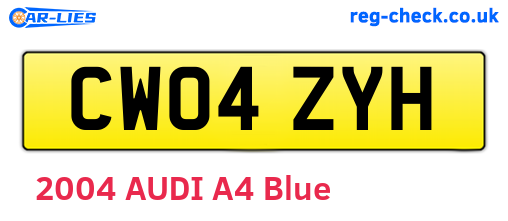 CW04ZYH are the vehicle registration plates.