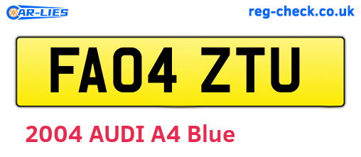 FA04ZTU are the vehicle registration plates.