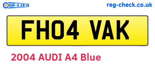 FH04VAK are the vehicle registration plates.