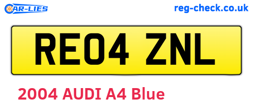 RE04ZNL are the vehicle registration plates.