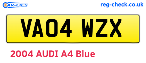 VA04WZX are the vehicle registration plates.