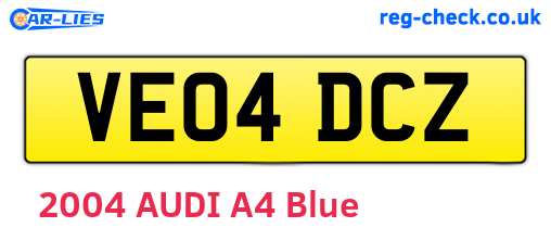 VE04DCZ are the vehicle registration plates.