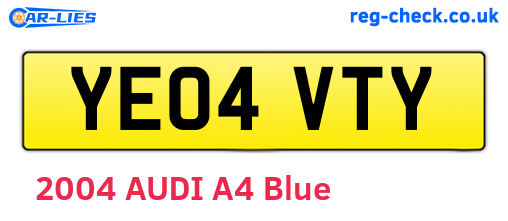 YE04VTY are the vehicle registration plates.