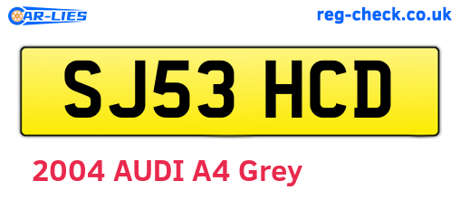 SJ53HCD are the vehicle registration plates.