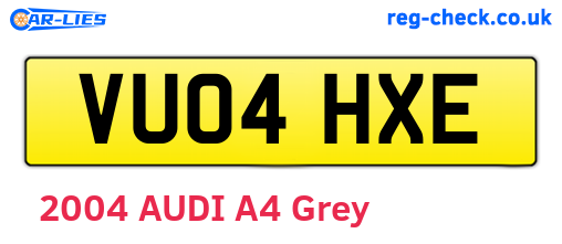 VU04HXE are the vehicle registration plates.