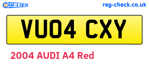 VU04CXY are the vehicle registration plates.