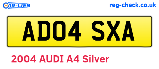 AD04SXA are the vehicle registration plates.