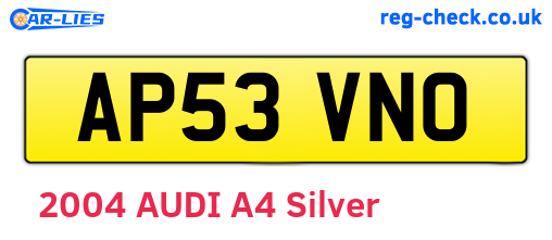 AP53VNO are the vehicle registration plates.