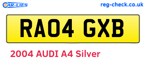 RA04GXB are the vehicle registration plates.