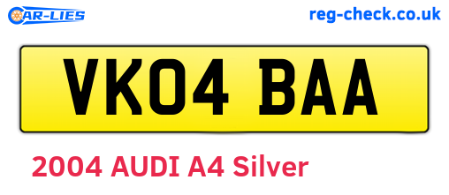 VK04BAA are the vehicle registration plates.