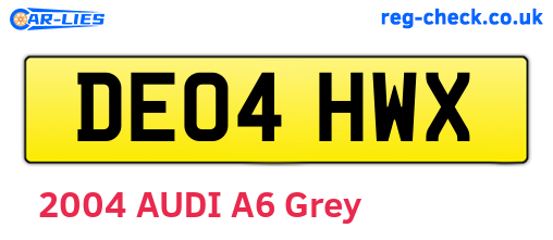 DE04HWX are the vehicle registration plates.